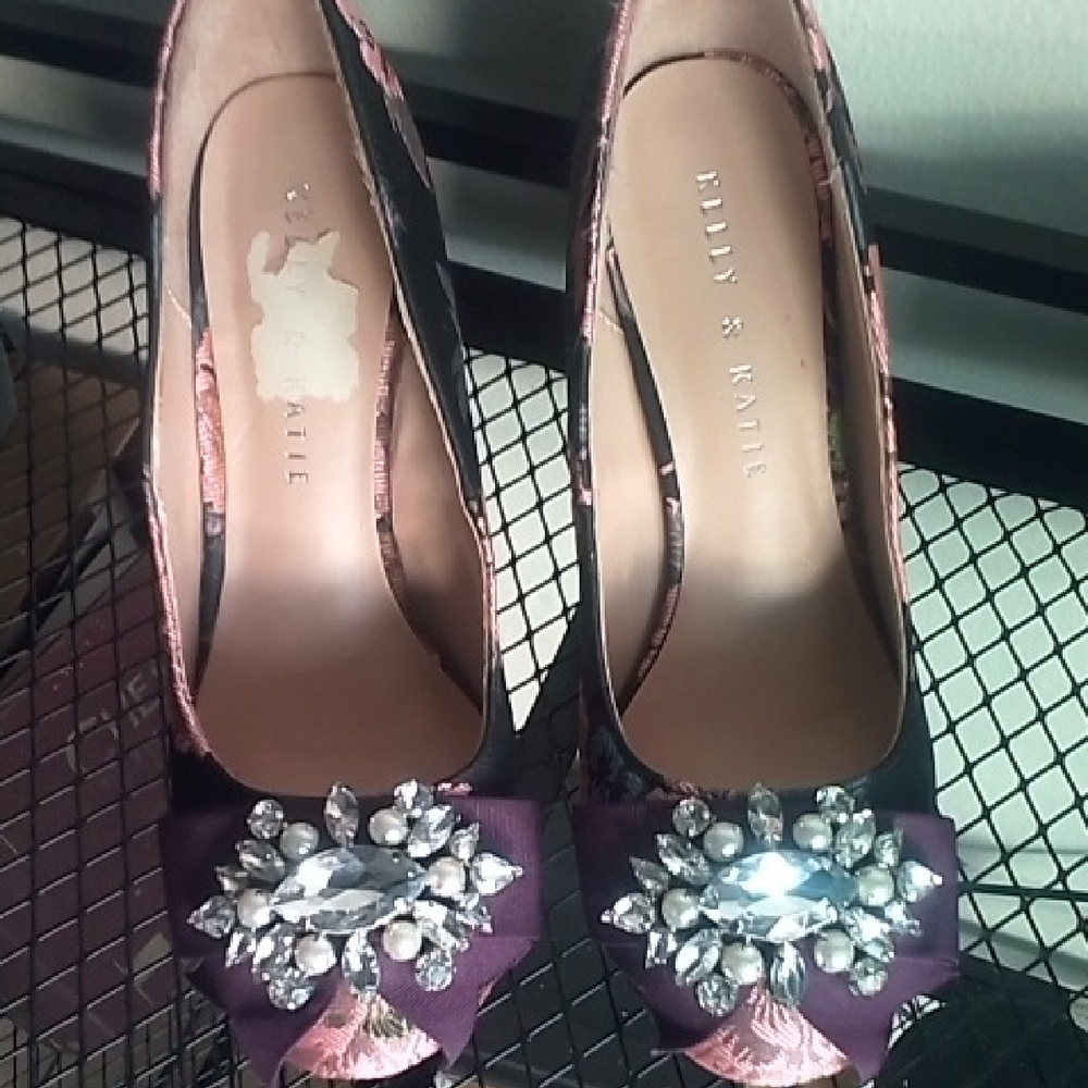 Kelly & Katie Black and Purple Embellished Women's Shoes